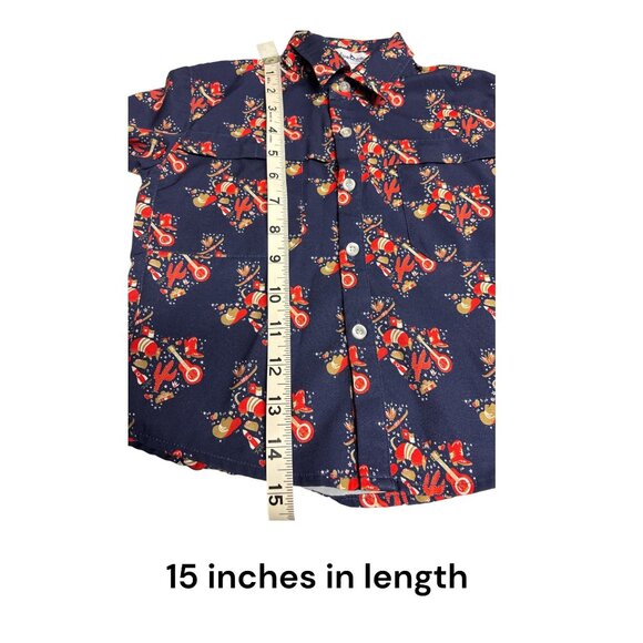 BlueQuail Toddler Boys Navy Button-Up Shirt W/ Holiday Print UPF 50+ Long Sleeve - Picture 6 of 6